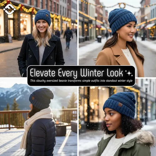 Miniatura 216 de Funky Junque Gorro de moda de punto trenzado de talla extragrande, grueso, abrigado, suave y holgado