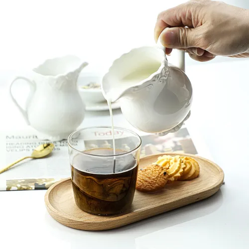 Miniatura 3 de Crema de cerámica blanca pura vintage con asa, jarra de crema de leche de café de 6 onzas