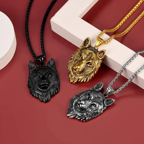 Miniatura 9 de FaithHeart Collar con colgante de lobo vikingo nórdico para hombres y mujeres, acero inoxidable, chapado en oro de 18 quilates, joyería con embalaje