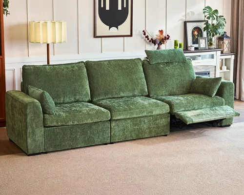 Miniatura 12 de Sofá reclinable eléctrico de 102.8 pulgadas con reposacabezas, sofá reclinable modular Cloud de gran tamaño con mesa, cajón de almacenamiento, Blanco