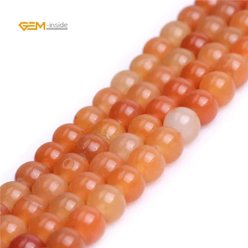 Miniatura 4 de GEM-Inside - Cuentas redondas de jade de aventurina naranja natural de 0.315 pulgadas (0.315 in), cuentas de agujero grande para hacer joyas, Jade