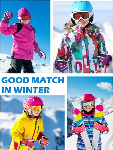Miniatura 5 de Newcotte 2 pares de guantes de nieve de invierno para niños, guantes de esquí cálidos, guantes de esquí para niños, snowboard y nieve, guantes