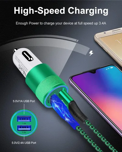 Miniatura 2 de Cargador de teléfono de coche de doble puerto, [2 unidades] Cargador USB de carga rápida de 3.4 A, adaptador de encendedor Carro, adaptador de Verde