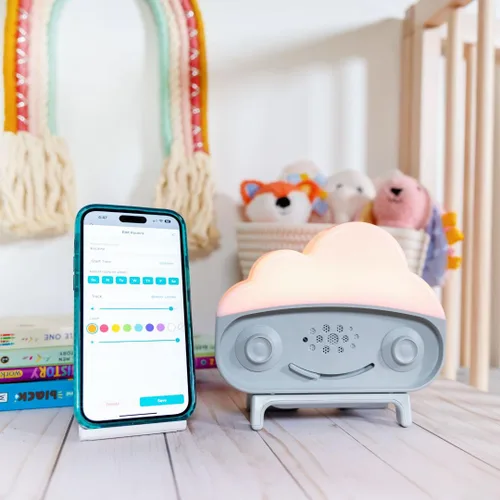 Miniatura 6 de Happiest Baby SNOObie - Máquina inteligente de ruido blanco, máquina de sonido portátil para bebés con luz nocturna, 12 sonidos relajantes para Gris