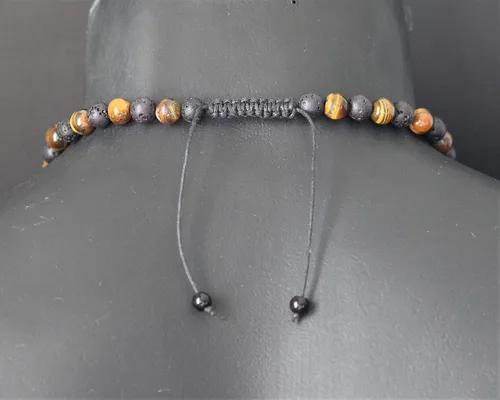 Miniatura 6 de Cross Necklace & Natural Tiger Eye Black Lava Gemstone Protection Beaded Long Macrame Adjustable Necklace Gift For Men's Christmas Gift