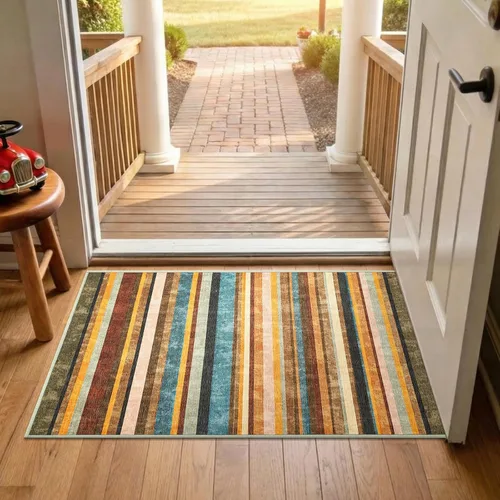 Miniatura 19 de jinchan Alfombra a rayas de 2 x 3 para entrada, alfombra de cocina, tapete pequeño, antideslizante, ligero, de bajo perfil, decoración para entrada