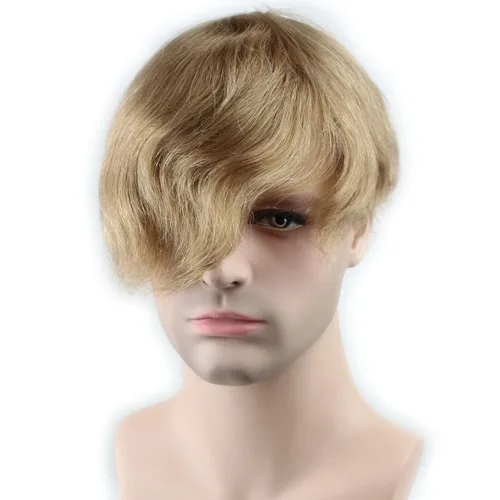 Toupee para hombre de 10 × 8 pulgadas, cabello humano real, postizo de piel fina, sistema de reemplazo de cabello, base de red de monofilamento para