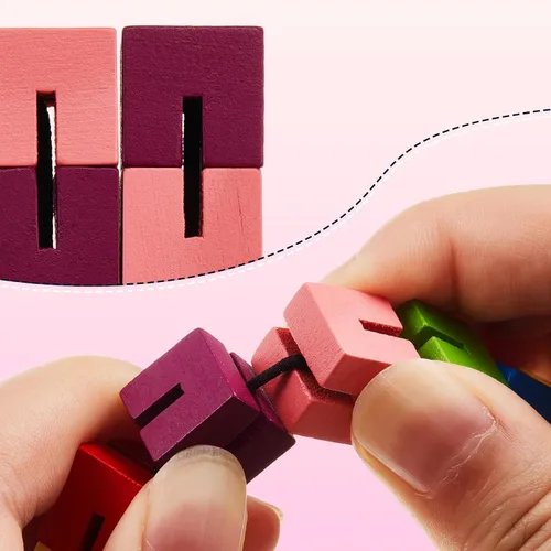 Miniatura 3 de Sumind 6 cubos de madera para ansiedad, rompecabezas de bloques giratorios, juguetes sensoriales para adolescentes y adultos, coloridos juguetes