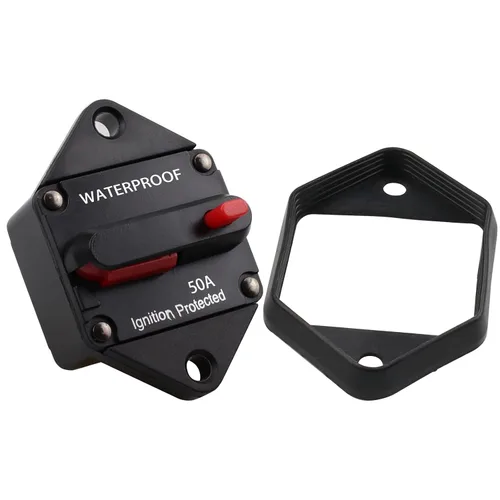 Disyuntor de montaje en panel de 12 V-48 V CC 50A, disyuntor de alto amplificador 50A con reinicio manual y junta para auto, camión, RV, automóvil,