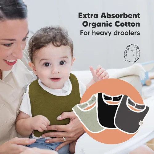 Miniatura 5 de Paquete de 8 baberos orgánicos para niños y niñas, baberos de algodón suave para babear y dentición para bebés niñas y niños, extra absorbentes