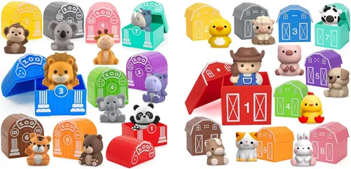 Aigybobo Juguetes de aprendizaje para niños de 1, 2, 3 años, 40 juguetes de animales Montessori, contar, combinar y clasificar juegos de motricidad