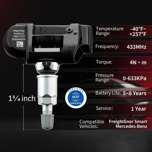 Miniatura 2 de Marsflex Sensor TPMS compatible con Mercedes Benz SMART AMG Freightliner Sprinter 433MHz 4pcs, sistema de monitoreo de presión de neumáticos
