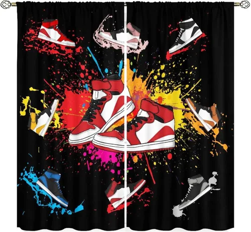 Cortinas deportivas para niños, zapatos deportivos con graffiti colorido y fresco, cortinas para ventana de dormitorio, para adolescentes, niños,