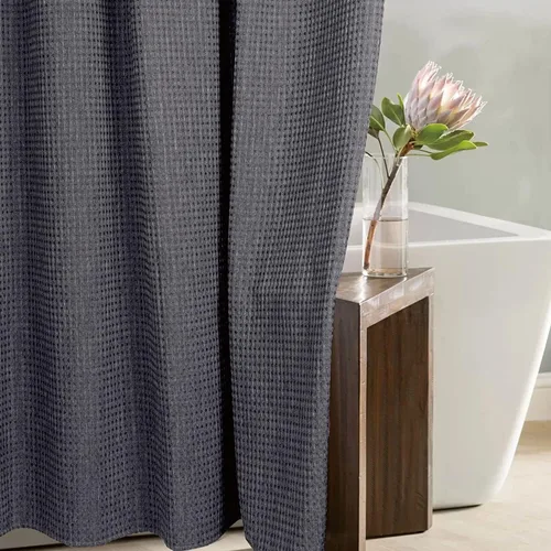 Miniatura 28 de Cortina de ducha negra con tejido de gofre: cortinas de ducha de tela texturizada resistente para baño, repelente al agua, 256 GSM, cortina de baño
