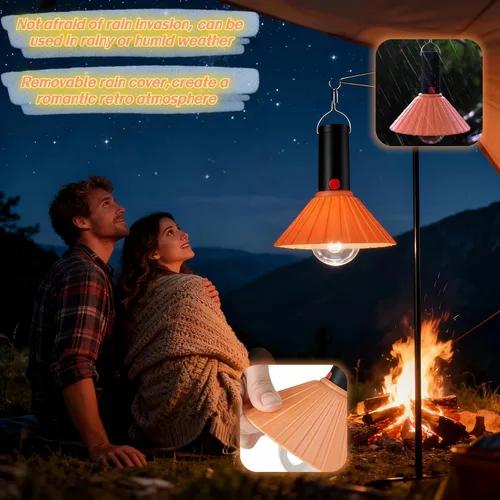 Miniatura 2 de Luz LED recargable para campamento, 3000 K blanco cálido, 3 modos de brillo, IPX6 impermeable, carga USB-C, gancho desmontable, luz portátil