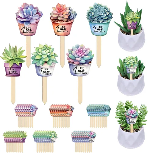 42 piezas de estacas de madera con forma de suculentas, etiquetas de recuerdo de boda, etiquetas para macetas, marcadores de jardín, para regalo de