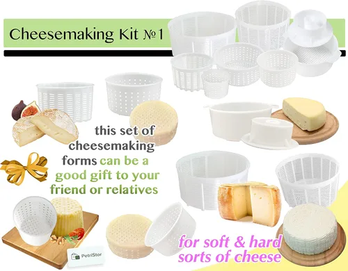 Miniatura 9 de PetriStor Kit de 7 piezas para hacer quesos para principiantes №1 – Moldes de queso suave + molde de queso con un pistón seguidor – Suministros