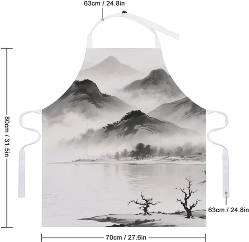 Miniatura 2 de MUSM Apron for Adults - 27.6 X 31.5 Inch, Heavy-Duty Polyester Aprons with Two Large Pockets, Waterproof Ink Painting Landscape Kitchen Apron for