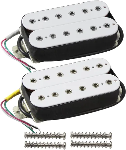 Miniatura 5 de FLEOR Alnico 5 Pastillas de cuello y puente para guitarra eléctrica, doble bobina Humbucker, color negro Cuello negro (7-8K)+Puente (8-9K) Conjunto