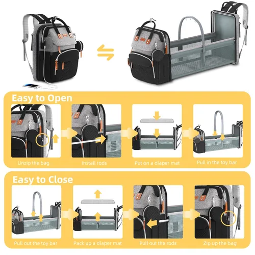 Miniatura 5 de ISMGN Mochila para pañales con estación de cambio, bolsa de pañales multifuncional, capacidad extra grande, bolsa de bebé, gris negro Negro puro