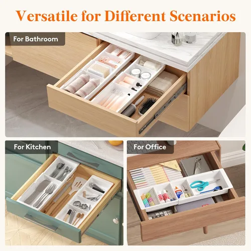Miniatura 8 de Lifewit Bandejas organizadoras de cajones de maquillaje deslizantes con insertos, divisor de cajón de escritorio extensible colgante, se adapta a