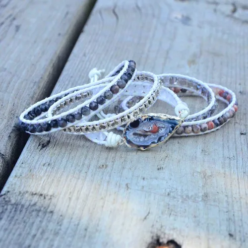 Miniatura 12 de ZOSOJONA - Pulseras bohemias hechas a mano de piedra natural, que dan vuelta, con cuentas de cristal de turquesa