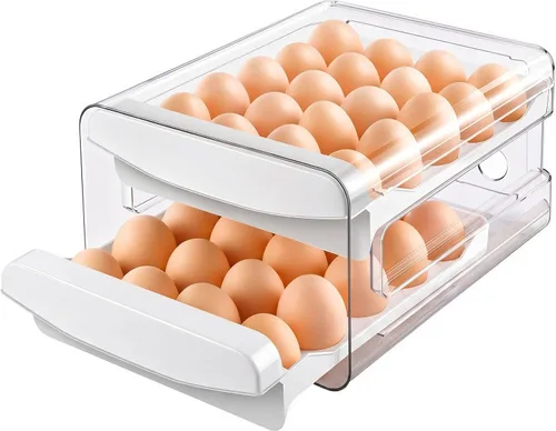 Zagtag® Soporte para huevos para nevera, cajón organizador apilable de 40 huevos de 2 niveles para refrigerador, contenedor de huevos que ahorra
