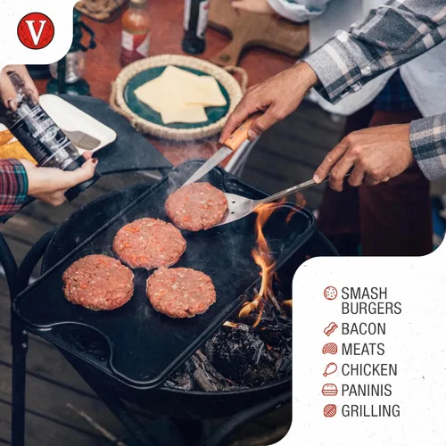 Miniatura 3 de Victoria Prensa Panini de hierro fundido, prensa de hamburguesas, prensa de tocino, prensa para parrilla, condimentada con aceite de linaza 100%