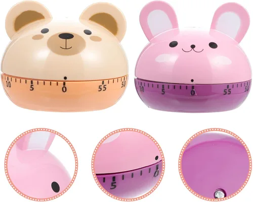 Miniatura 5 de Generic 2pcs Cartoon Kitchen Timer Lovely Bear Rabbit Mechanical Countdown Timer Portable Cooking Reminder for Baking Frying Egg Boiling and
