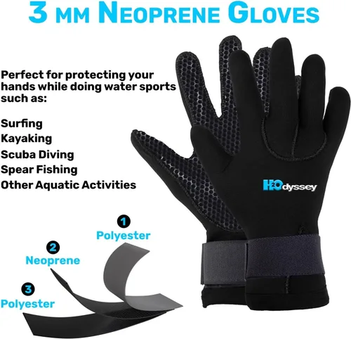 Miniatura 6 de H2ODYSSEY Guantes Therma de buceo de neopreno de 0.118 in - Guantes de agua de cinco dedos