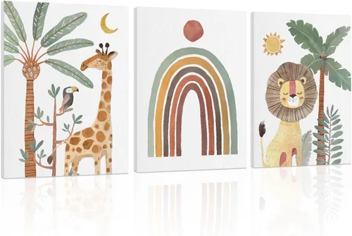 Miniatura 7 de Póster ABC para decoración de pared de cuarto de bebé, arte bohemio del alfabeto para pared de aula, arte de pared de niños de animales de safari