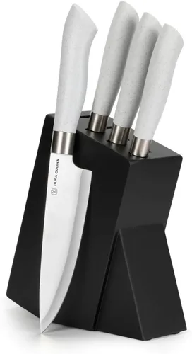 Miniatura 6 de Dura Living Juego de 5 cuchillos de cocina de corte ecológico, cuchillas de acero inoxidable de alto carbono con asas ergonómicas ecológicas, Gris