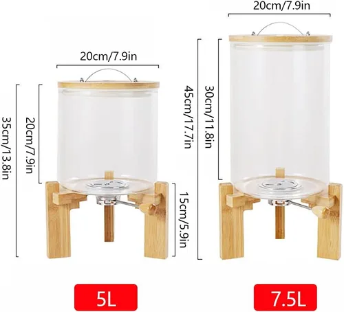 Miniatura 2 de Recipiente de harina y cereales, dispensador de arroz de 5 L, recipiente de almacenamiento de alimentos de vidrio con tapa hermética y soporte