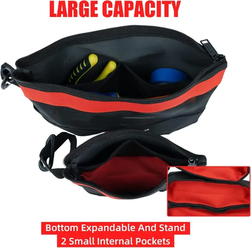 Miniatura 5 de KUNN Tool Bag Zipper Pouch 3 Pack - Heavy Duty Utility Tool Storage Organizer with Carabiner for DIY,Electrician,Accessories and Travel Rojo