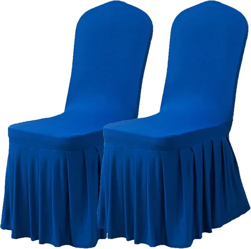 Dimatic Juego de 2 fundas elásticas para sillas de comedor, fundas Parsons con falda, de elastano súper ajuste, funda protectora de asiento para Azul