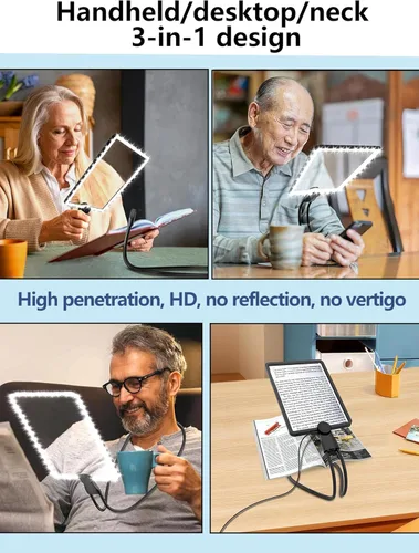 Miniatura 9 de Lupa recargable grande con luz, manos libres para el cuello, lupa de página completa con 50 luces LED y brillo ajustable para lectura, manualidades