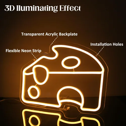 Miniatura 5 de Letrero LED de neón en forma de cuña de queso amarillo dorado para decoración de pared de cocina, letrero luminoso en forma de comida para Naranja