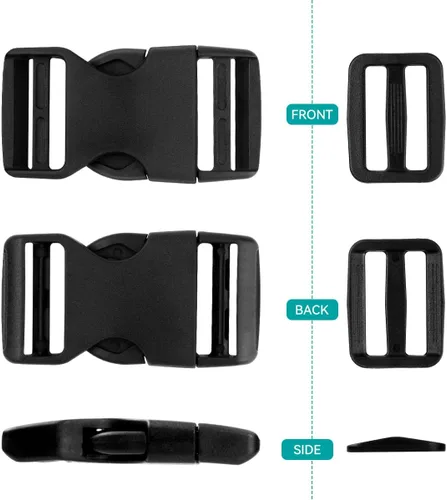 Miniatura 6 de Juego de 10 hebillas de 1 pulgada para correas con 20 clips deslizantes de triple deslizamiento, clip de hebilla de plástico de liberación lateral
