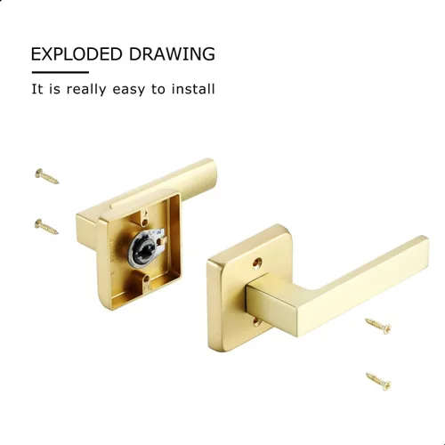 Miniatura 7 de Linkaa Paquete de 2 manijas de puerta cuadradas de latón satinado para puertas interiores para armario y pasillo, lavandería interior (1 par