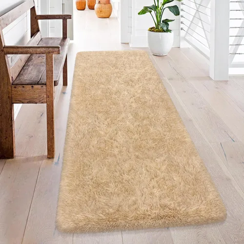 Miniatura 3 de Alfombras de pasillo beige de 2 x 6 pies para dormitorio, sala de estar, alfombra de felpa suave y esponjosa, alfombra de pasillo para pasillos