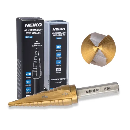 Miniatura 13 de NEIKO 10602A Step Drill Bit, 13 Steps 1/8" to 1/2" Spiral High Speed Steel, Titanium Nitride Coated, 1/4" Quick Change Step Bits for Steel, Metal