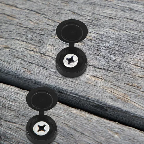 Miniatura 6 de Hotop 100 Piezas de Tapas de Tornillo con Bisagras de Plástico, Tapas de Rosca Plegables, Tapas de Arandela Abatibles (Pequeño, Negro)