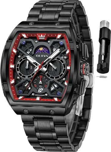 Miniatura 14 de OLEVS Men Watches Business Dress Chronograph Big Square Quartz Analog Male Watch Silicone Strap Waterproof Date Gift Mens Wrsit Watch Silver