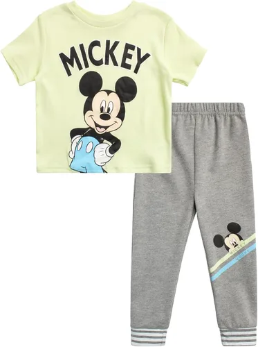 Disney Conjunto de camiseta y pantalón polar para niños conjunto de pantalones Mickey Mouse y Rey León (12M-7)