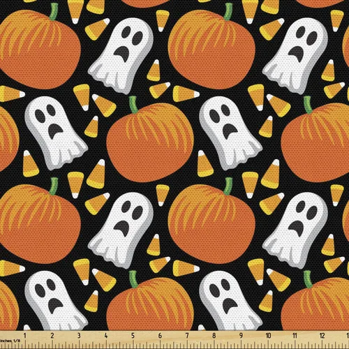 Miniatura 89 de Ambesonne The Yard, tela de calavera colorida con temática de Halloween, diseño de calavera y huesos cruzados, divertido estampado de dibujos