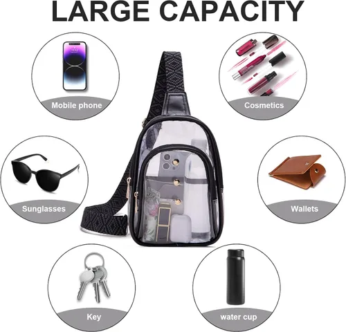 Miniatura 5 de Bolso bandolera transparente para eventos de estadio, bolsa cruzada para mujer, aprobada para estadios