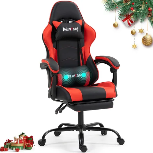 Miniatura 8 de Gaming Chair with Footrest for Adults, PU Leather Massage Racing Video Game Chair with Lumbar Support for Men Women, Ergonomic Computer Chair for