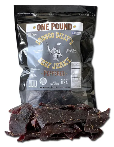 Miniatura 18 de Bolsa resellable de media libra de carne de res con sabor a bourbon Bronco Billy's Beef Jerky