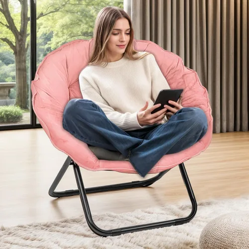 Miniatura 10 de Grezone Silla plegable de piel sintética, silla plegable portátil de luna suave para dormitorio, dormitorios, apartamentos, descanso, jardín y Negro