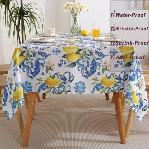 Miniatura 3 de SASTYBALE Mantel de limón lavable de verano impreso con flores de limones, impermeable, a prueba de derrames, de poliéster, para mesa de comedor